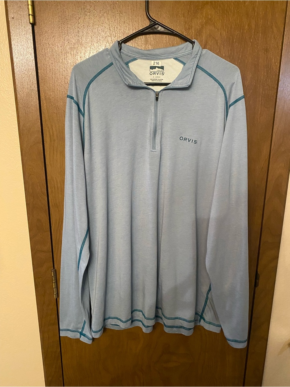 Orvis Men’s Pale Blue Zip-Up Pullover with Teal Accents